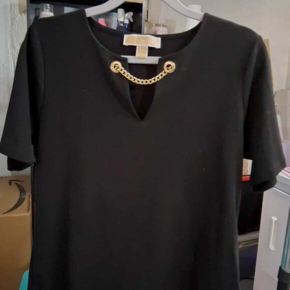 NWOT Michael Kors Black short sleeve knit top Gold Chain Embellishment, SMALL - Picture 1 of 9